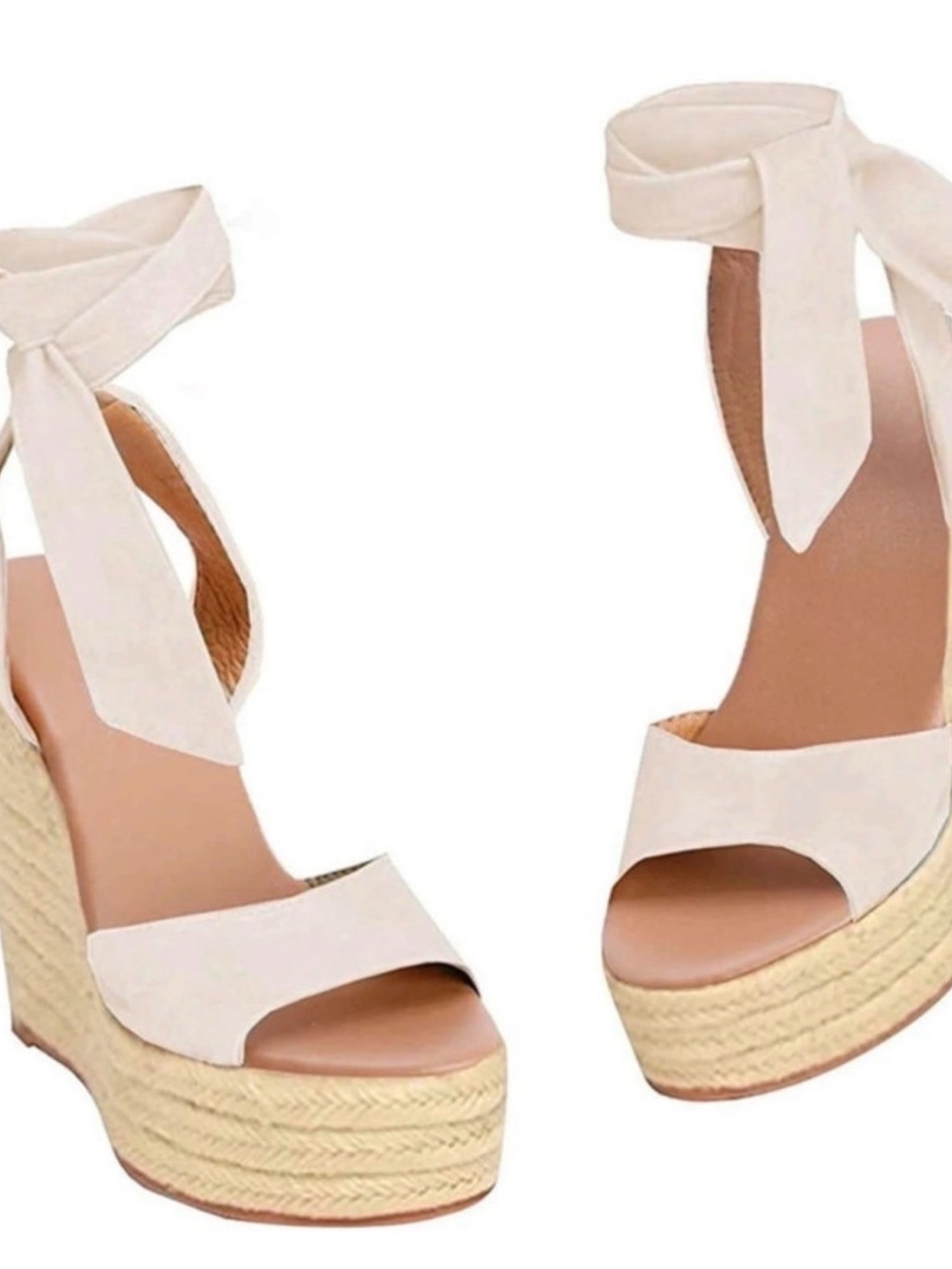 Women’s Cream Espadrille Platform Wedges with Ankle Tie